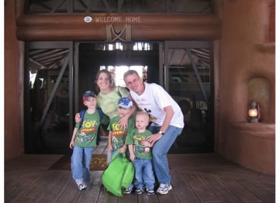 The Melody Family on their first family vacation with Disney Vacation Club to their home resort Kidani Village in fall 2009, with DVC's signature “Welcome Home” greeting.