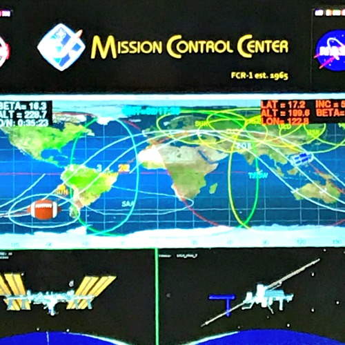 Mission Control Center for the International Space Station was all set for the Super Bowl, with the location of the ISS marked with a football on the map!