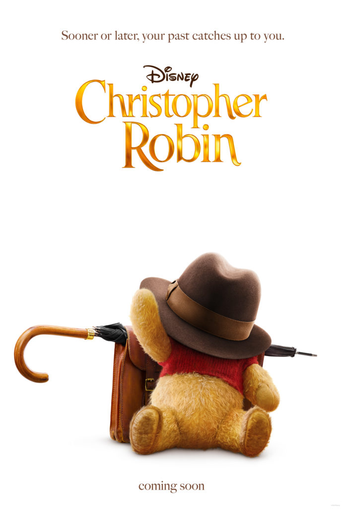 Christopher Robin movie poster of Winnie the Pooh. Click to see the sweet teaser trailer for this upcoming Disney film.