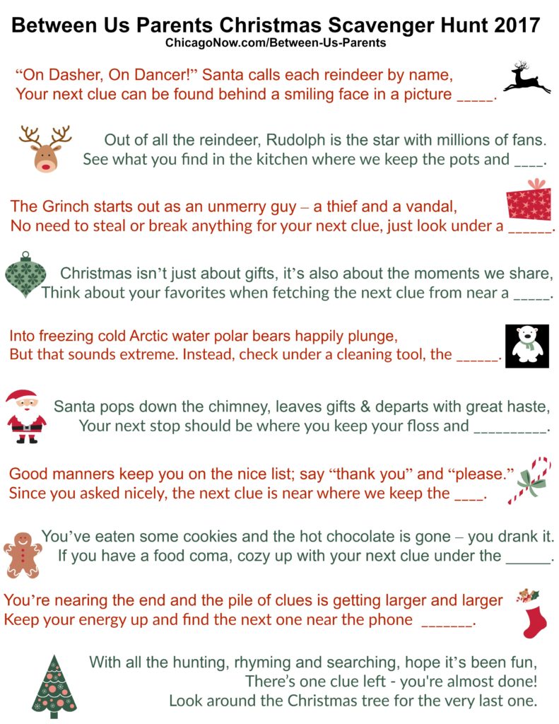Printable Christmas Scavenger Hunt Clues 1 Between Us Parents